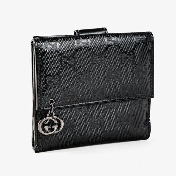 Gucci Vintage Y2K Black Monogram Compact Leather Wallet - Picture 2 of 10